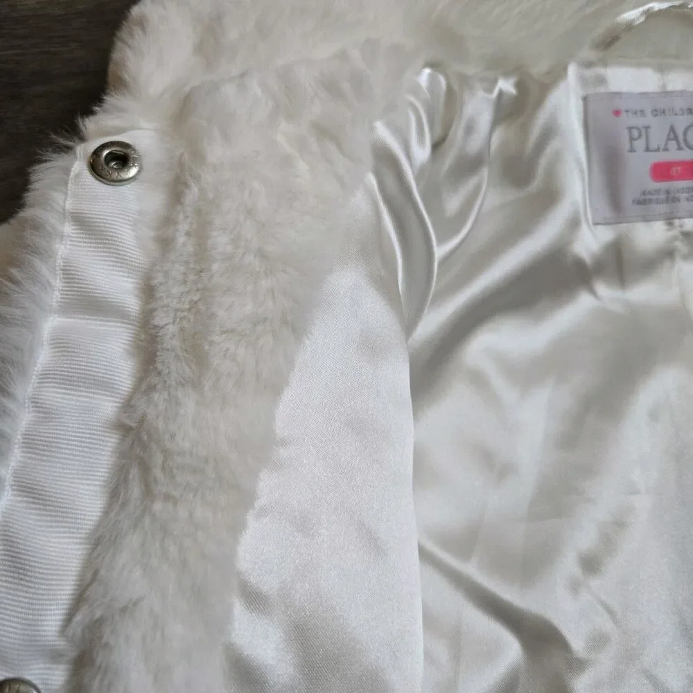 The Children's Place Girls 4T White Faux Fur Coat Jacket Winter Formal Holiday